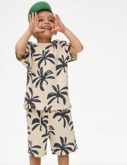 2pc Pure Cotton Palm T-shirt And Shorts Set (2-8 Yrs)