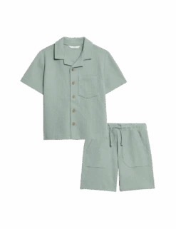 2pc Pure Cotton Waffle Shirt And Short Set (2-8 Yrs) 38 2pc Pure Cotton Waffle Shirt And Short Set (2-8 Yrs) -School Uniform Store 2pc pure cotton waffle shirt and short set 2 8 yrs 1 1