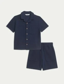 2pc Pure Cotton Waffle Shirt And Short Set (2-8 Yrs) 29 2pc Pure Cotton Waffle Shirt And Short Set (2-8 Yrs) -School Uniform Store 2pc pure cotton waffle shirt and short set 2 8 yrs 1 7