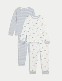 2pk Pure Cotton Digger & Striped Pyjama Sets (1-8 Yrs)