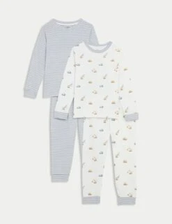 2pk Pure Cotton Digger & Striped Pyjama Sets (1-8 Yrs)