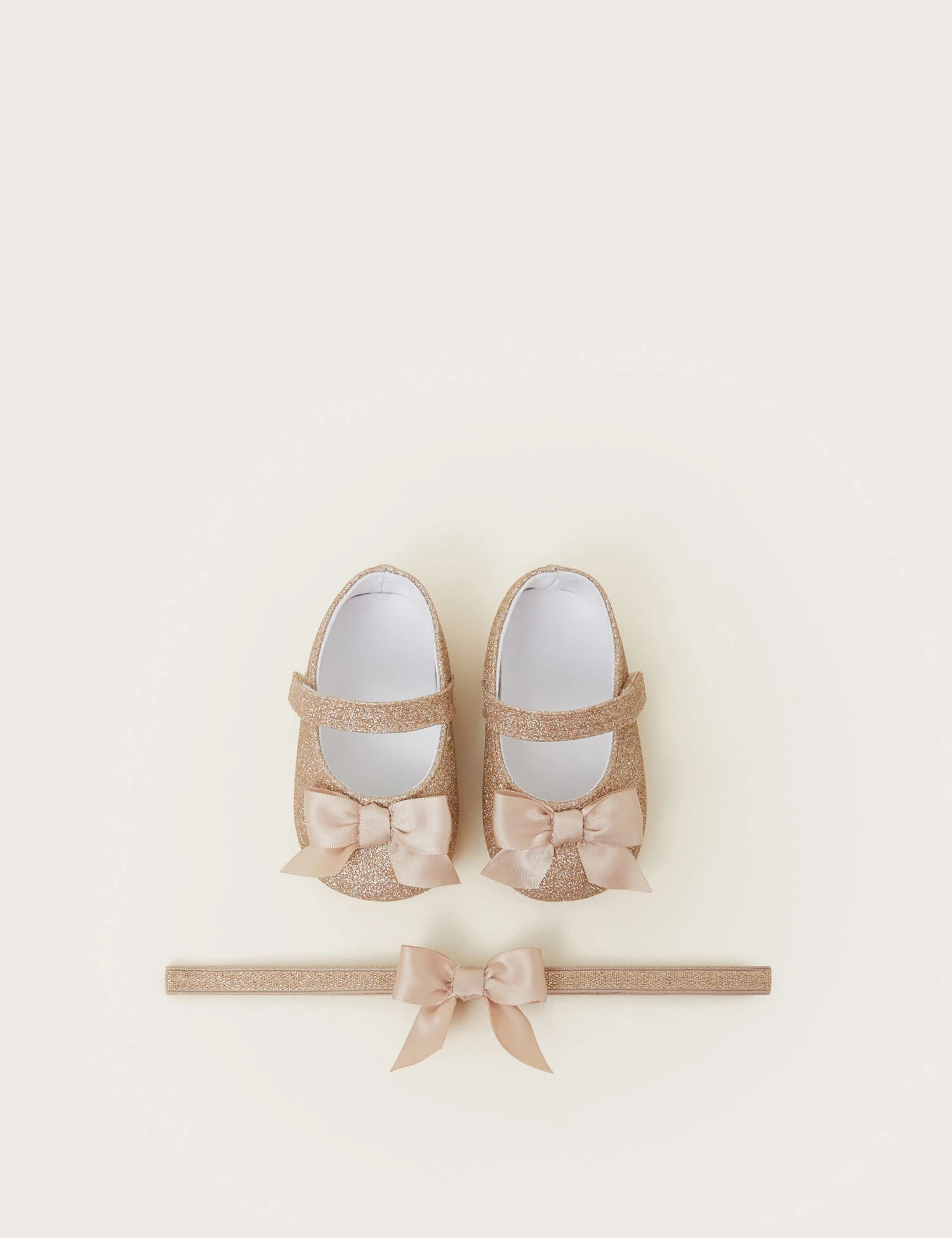 MONSOON Baby Glitter Ballet Pumps & Headband (0-18 Mths) 3 MONSOON Baby Glitter Ballet Pumps & Headband (0-18 Mths)