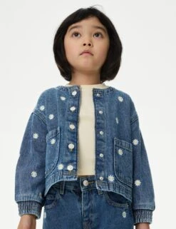 Denim Daisy Embroidered Bomber (2-8 Yrs)