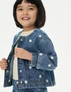 Denim Daisy Embroidered Bomber (2-8 Yrs) 12 Denim Daisy Embroidered Bomber (2-8 Yrs) -School Uniform Store Denim Daisy Embroidered Bomber 2 8 Yrs 1 2