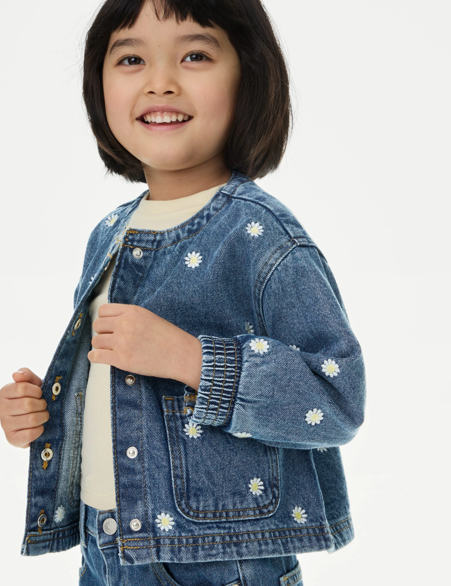 Denim Daisy Embroidered Bomber (2-8 Yrs) 4 Denim Daisy Embroidered Bomber (2-8 Yrs) - Image 3