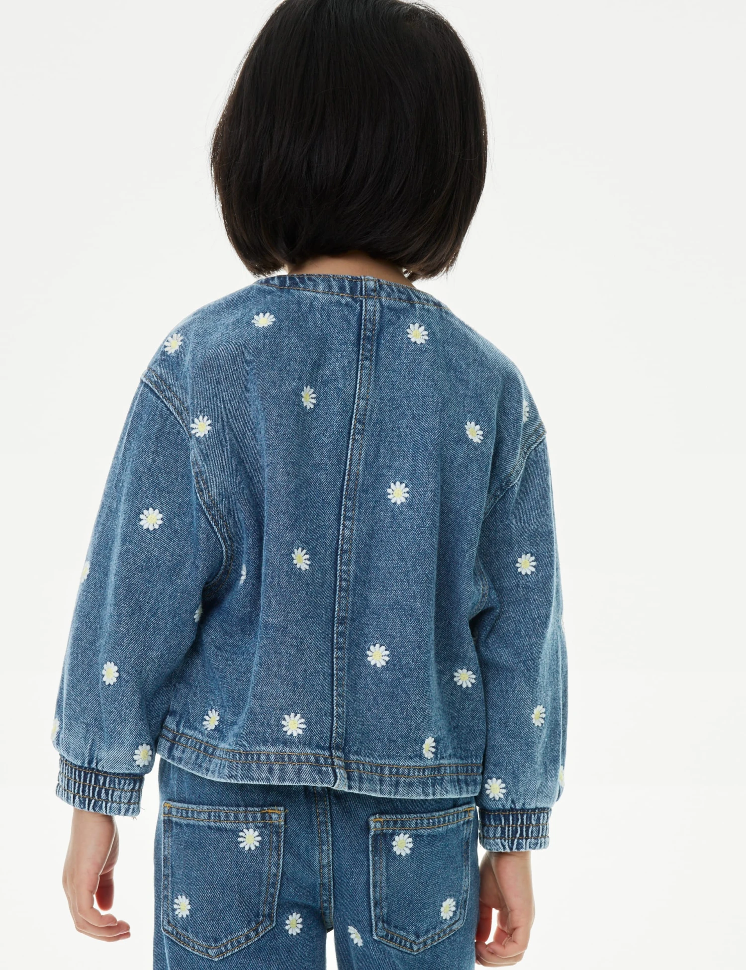 Denim Daisy Embroidered Bomber (2-8 Yrs) 5 Denim Daisy Embroidered Bomber (2-8 Yrs) - Image 4