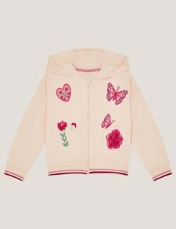 MONSOON Pure Cotton Butterfly Applique Zip Hoodie (3-13 Yrs)