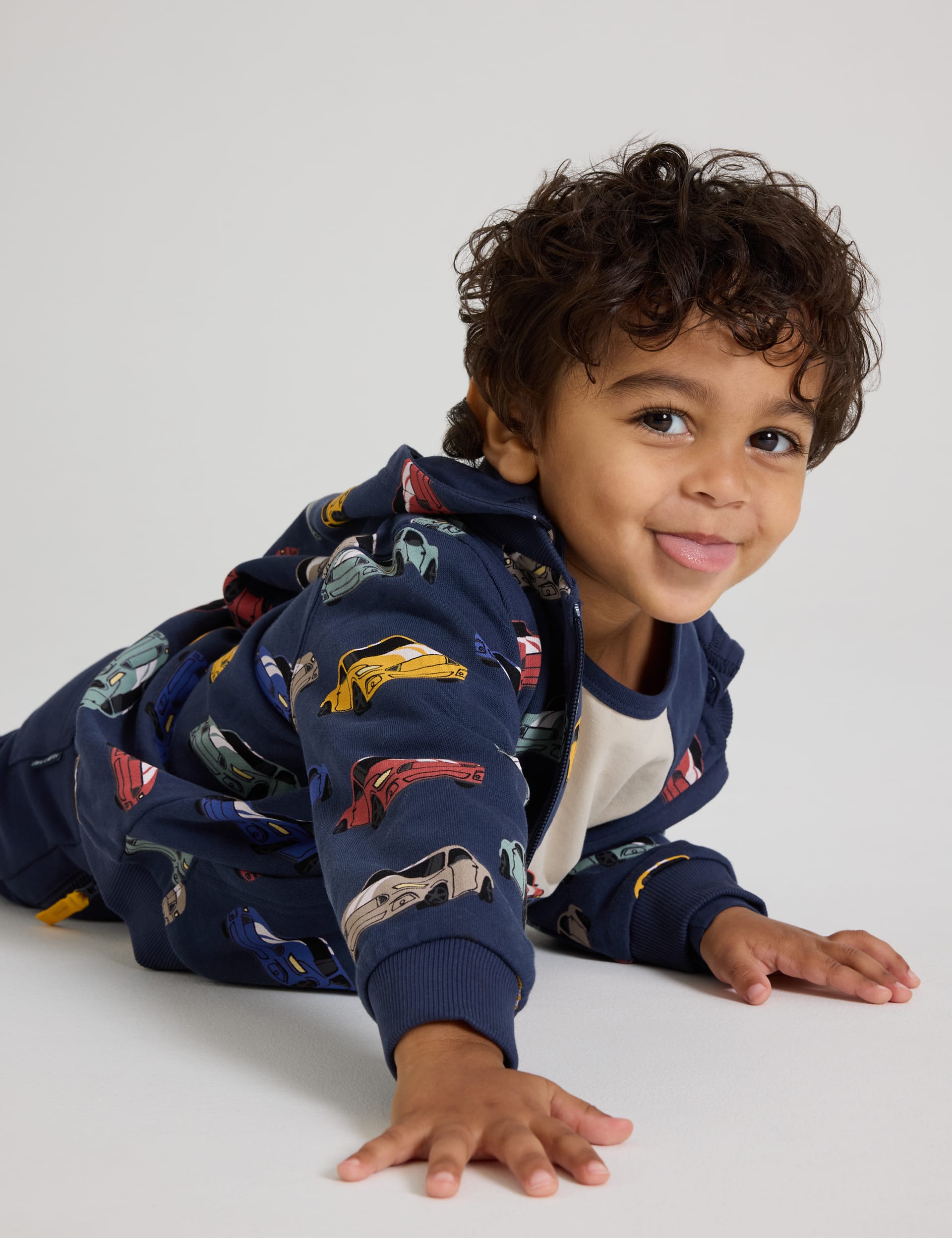 Pure Cotton Car Print Zip Hoodie (1-7 Yrs)