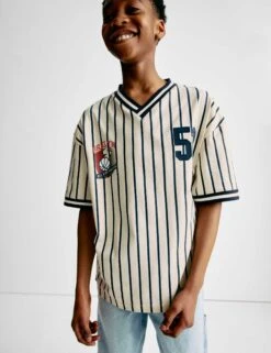 Pure Cotton Striped Baseball T-Shirt (6-16 Yrs) 19 Pure Cotton Striped Baseball T-Shirt (6-16 Yrs) -School Uniform Store Pure Cotton Striped Baseball T Shirt 6 16 Yrs 1 2