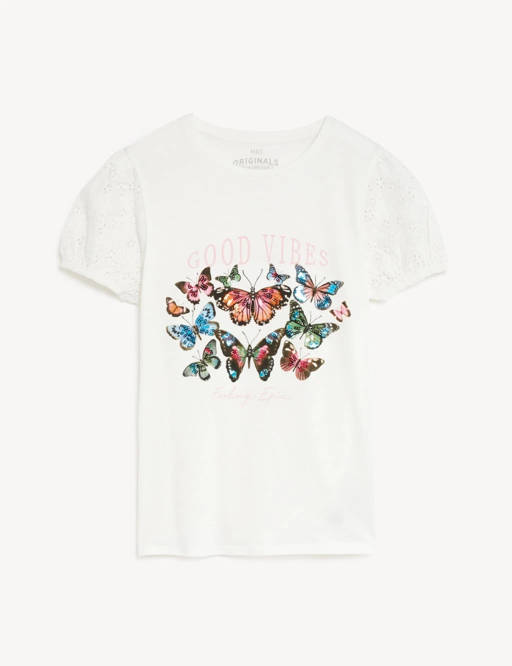 Pure Cotton Butterfly Sequin T-Shirt (6-16 Yrs) 4 Pure Cotton Butterfly Sequin T-Shirt (6-16 Yrs) - Image 2