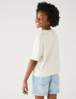 Pure Cotton Slogan Cropped T-Shirt (6-16 Yrs) 9 Pure Cotton Slogan Cropped T-Shirt (6-16 Yrs) -School Uniform Store SD 04 T74 2142M Z0 X EC 2