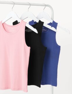 3pk Cotton Rich Ribbed Vests (6-16 Yrs)