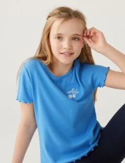 No Brand Cotton Rich Embroidered Ribbed T-Shirt (6-16 Yrs)