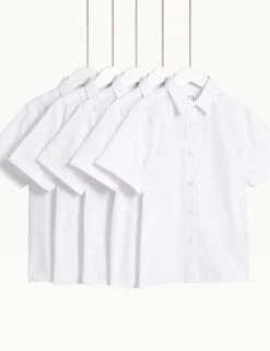 Girls' 5pk Regular Fit Easy To Iron School Shirts (2-18 Yrs)