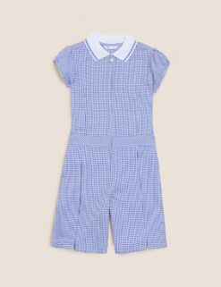 No Brand Girls' Gingham Pleated Zip School Playsuit (2-14 Yrs)