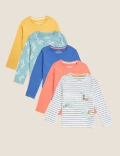 5pk Pure Cotton Bunny & Plain Tops (2 - 7 Yrs)
