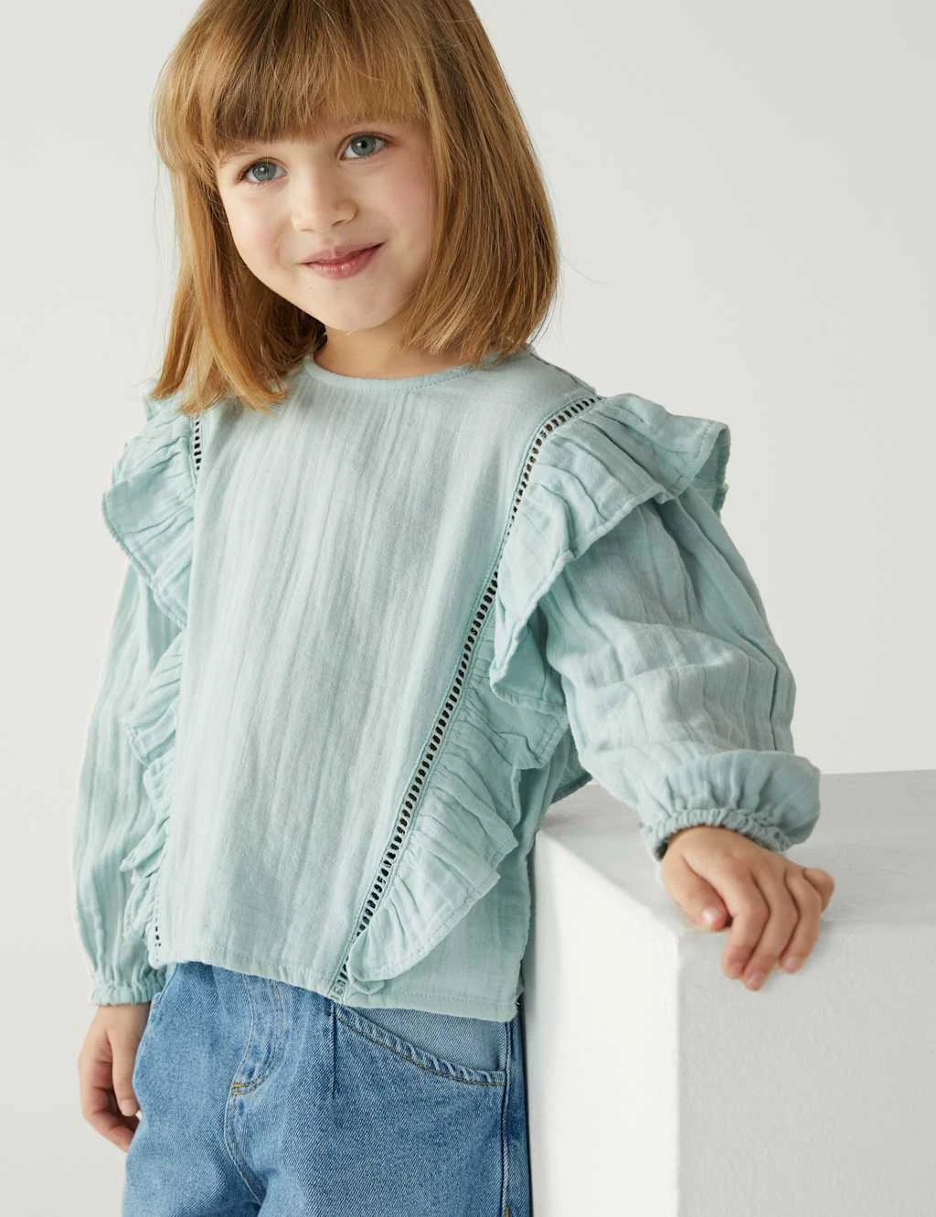 Pure Cotton Frill Blouse (2-8 Yrs) 3 Pure Cotton Frill Blouse (2-8 Yrs)