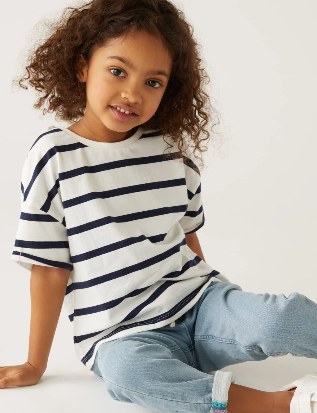 5pk Pure Cotton Plain & Striped Tops (2-8 Yrs) 8 5pk Pure Cotton Plain & Striped Tops (2-8 Yrs) - Image 6