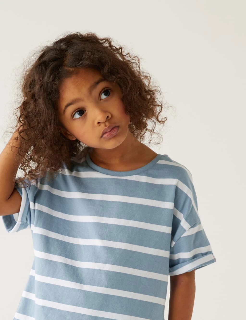 5pk Pure Cotton Plain & Striped Tops (2-8 Yrs) 4 5pk Pure Cotton Plain & Striped Tops (2-8 Yrs) - Image 2