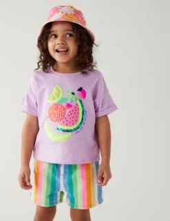 Pure Cotton Sequin Fruit T-Shirt (2 - 8 Yrs)