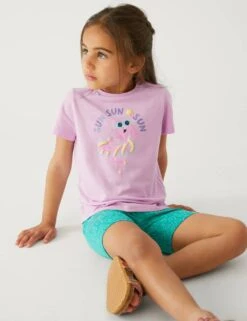 Pure Cotton Flamingo T-Shirt (2-8 Yrs) 8 Pure Cotton Flamingo T-Shirt (2-8 Yrs) -School Uniform Store SD 04 T77 4827B G0 X EC 1