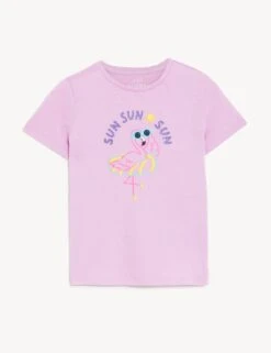 Pure Cotton Flamingo T-Shirt (2-8 Yrs) 7 Pure Cotton Flamingo T-Shirt (2-8 Yrs) -School Uniform Store SD 04 T77 4827B G0 X EC 90