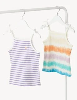 2pk Pure Cotton Patterned Cami Tops (2-8 Yrs)