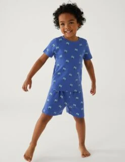 Pure Cotton Palm Tree Waffle Short Pyjama Set (1-8 Yrs)