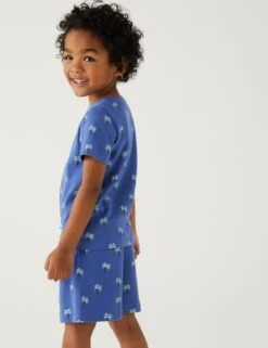 Pure Cotton Palm Tree Waffle Short Pyjama Set (1-8 Yrs) 8 Pure Cotton Palm Tree Waffle Short Pyjama Set (1-8 Yrs) -School Uniform Store SD 04 T86 3006Q E0 X EC 1