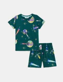 Glow In The Dark Space Short Pyjama Set (1-8 Yrs)