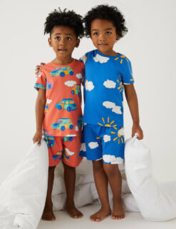 2pk Pure Cotton Patterned Short Pyjama Sets (1-8 Yrs)
