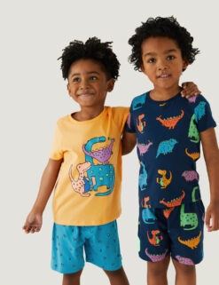 2pk Pure Cotton Dinosaur Short Pyjama Sets (1-8 Yrs)