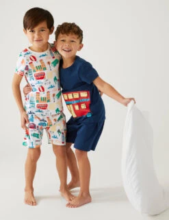 2pk Pure Cotton Transport Short Pyjama Sets (1-8 Yrs)