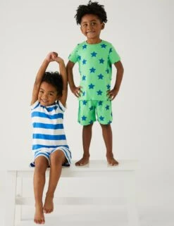 2pk Pure Cotton Printed Short Pyjama Sets (1-8 Yrs)