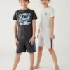 2pk Cotton Rich Football Short Pyjama Sets (6-16 Yrs)