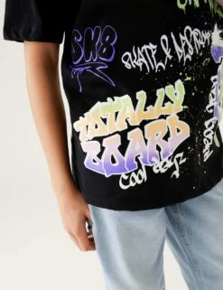 Pure Cotton Graffiti Slogan T-Shirt (6 - 16 Yrs) 8 Pure Cotton Graffiti Slogan T-Shirt (6 - 16 Yrs) -School Uniform Store SD 04 T87 2323E Y4 X EC 1