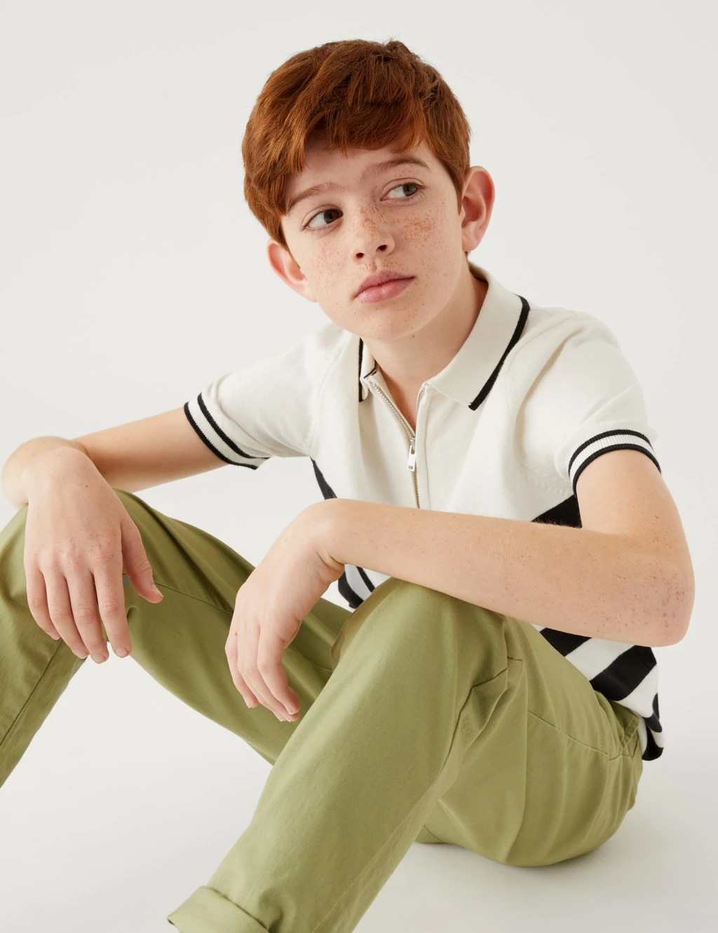 Cotton Rich Striped Knitted Polo Shirt (6 - 16 Yrs) 3 Cotton Rich Striped Knitted Polo Shirt (6 - 16 Yrs)