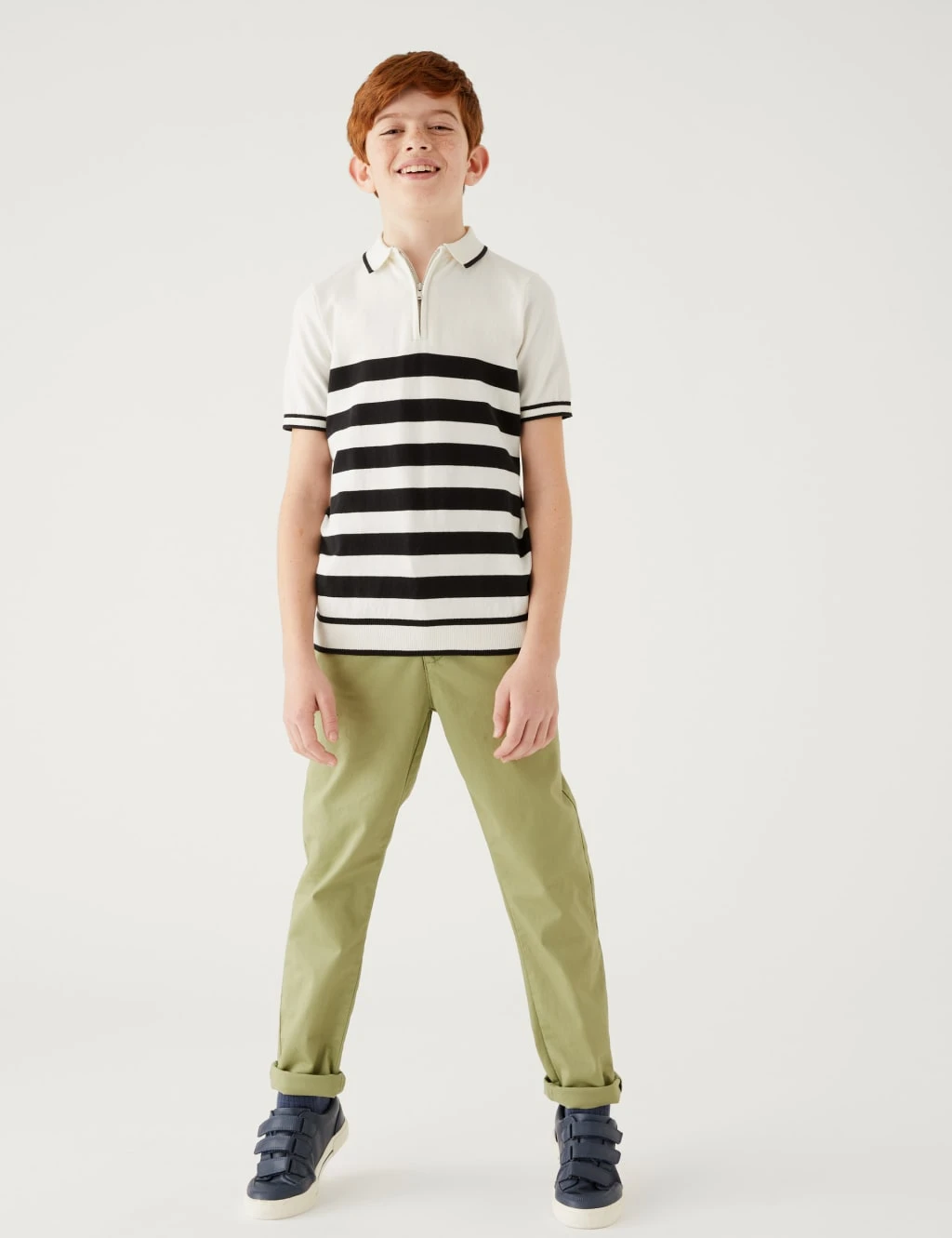 Cotton Rich Striped Knitted Polo Shirt (6 - 16 Yrs) 5 Cotton Rich Striped Knitted Polo Shirt (6 - 16 Yrs) - Image 3