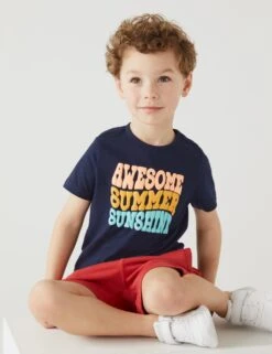 Pure Cotton Summer Slogan T-Shirt (2-8 Yrs)