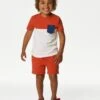 2pc Pure Cotton Red Colourblock Outfit (2-8 Yrs)