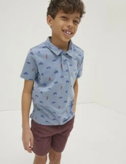 Pure Cotton Sea Creatures Polo Shirt (3-13 Yrs)