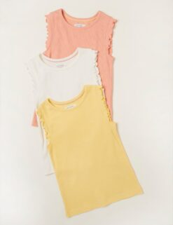 3pk Cotton Blend Ribbed Vests (3-13 Yrs)