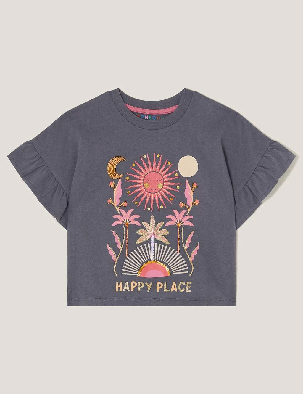 MONSOON Cotton Rich Embellished Frill Sleeve Top (3-13 Yrs) 7 MONSOON Cotton Rich Embellished Frill Sleeve Top (3-13 Yrs) - Image 5