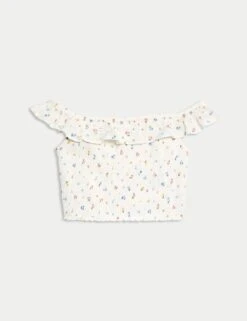 Cotton Rich Frill Bardot Top (6-16 Yrs) -School Uniform Store cotton rich frill bardot top 6 16 yrs 1 6