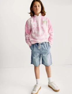 Denim Elasticated Waist Frayed Shorts (6-16 Yrs) -School Uniform Store denim elasticated waist frayed shorts 6 16 yrs 1 8