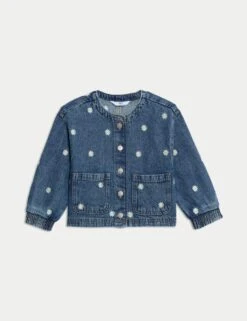 Denim Daisy Embroidered Bomber (2-8 Yrs) 17 Denim Daisy Embroidered Bomber (2-8 Yrs) -School Uniform Store denim floral embroidered bomber 2 8 yrs 1 2