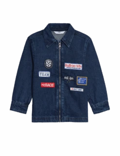 Pure Cotton Badged Denim Jacket (2-8 Yrs) -School Uniform Store pure cotton badged denim jacket 2 8 yrs