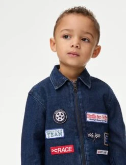 Pure Cotton Badged Denim Jacket (2-8 Yrs) -School Uniform Store pure cotton badged denim jacket 2 8 yrs 1 5