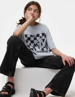 Pure Cotton MTV™ Cropped T-Shirt (6-16 Yrs) -School Uniform Store pure cotton mtv t shirt 6 16 yrs 1 4