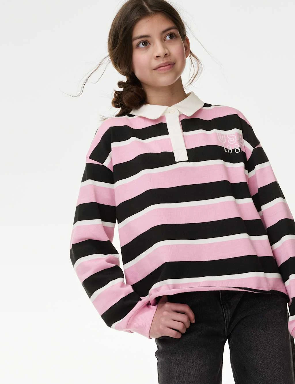 Pure Cotton Striped Rugby Top (6-16 Yrs) 13 Pure Cotton Striped Rugby Top (6-16 Yrs) - Image 11